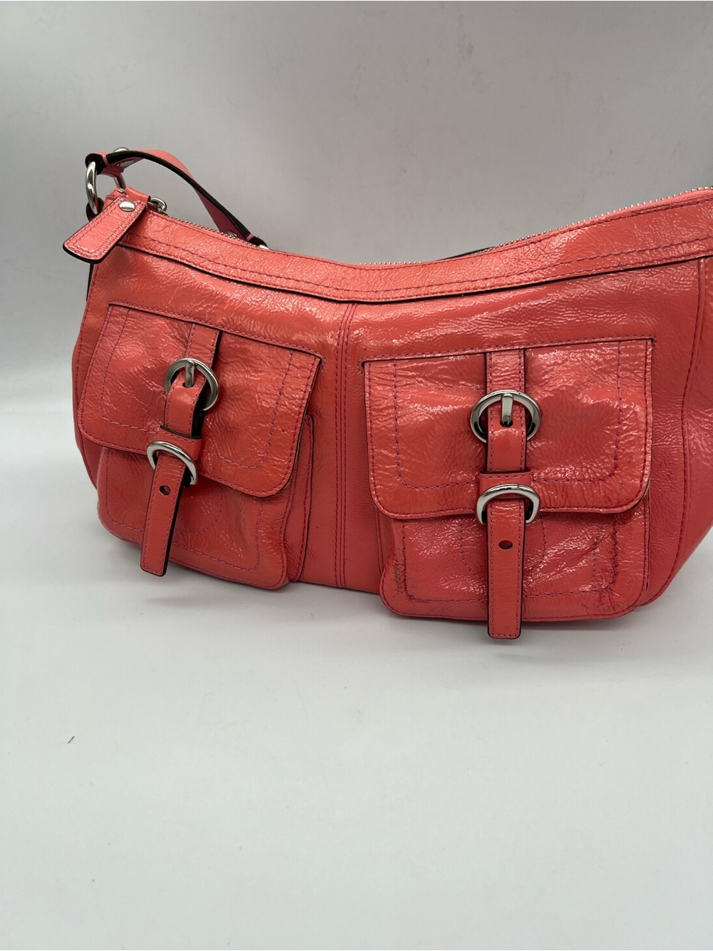 Vintage Y2K Coach Coral Shoulder Bag with Front Buckle Pockets